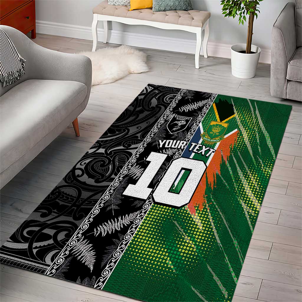 Custom Aotearoa South Africa Rugby Freedom Cup Area Rug Maori Silver Fern Art and Sporty Flag SA - Wonder Print Shop