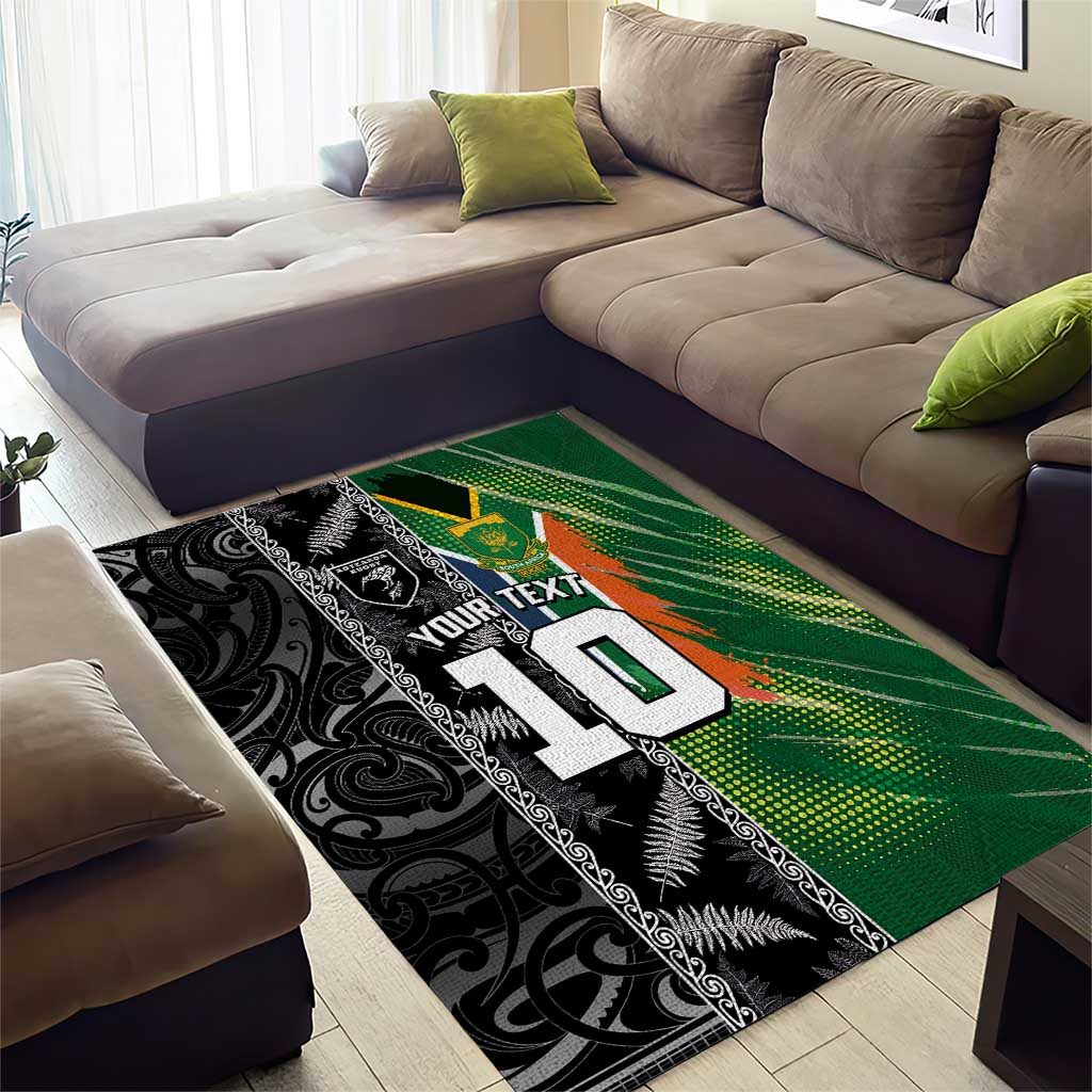 Custom Aotearoa South Africa Rugby Freedom Cup Area Rug Maori Silver Fern Art and Sporty Flag SA - Wonder Print Shop