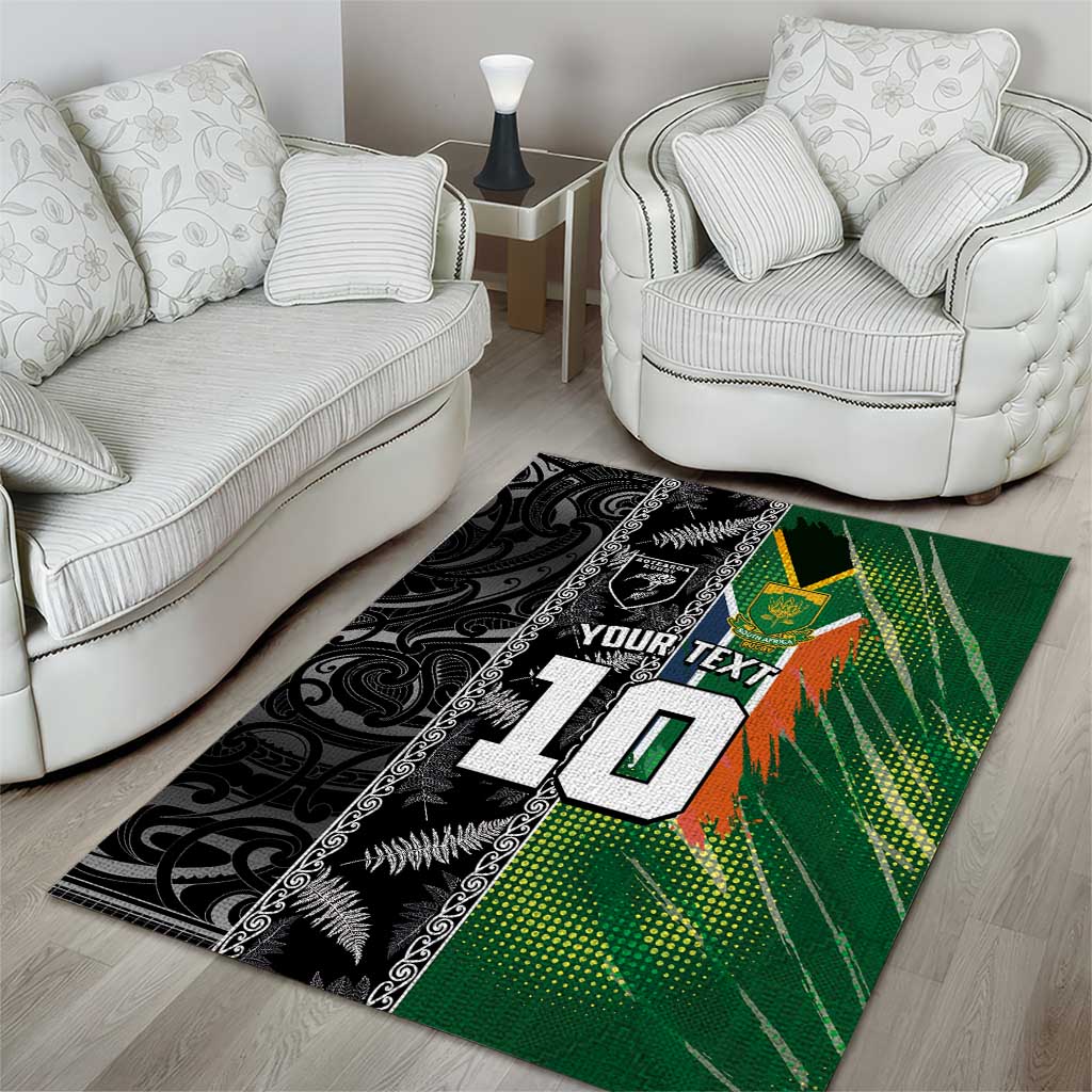 Custom Aotearoa South Africa Rugby Freedom Cup Area Rug Maori Silver Fern Art and Sporty Flag SA - Wonder Print Shop