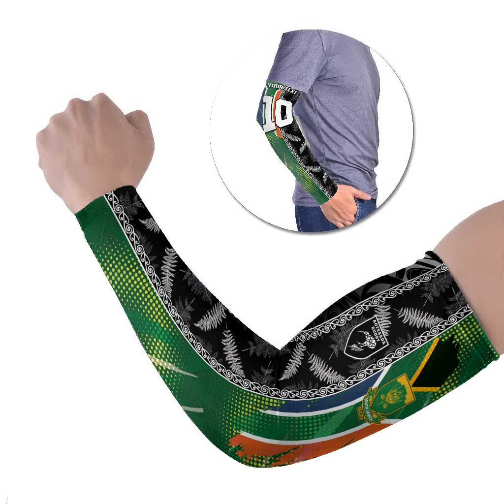 Custom Aotearoa South Africa Rugby Freedom Cup Arm Sleeves Maori Silver Fern Art and Sporty Flag SA - Wonder Print Shop