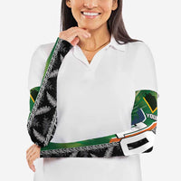 Custom Aotearoa South Africa Rugby Freedom Cup Arm Sleeves Maori Silver Fern Art and Sporty Flag SA - Wonder Print Shop