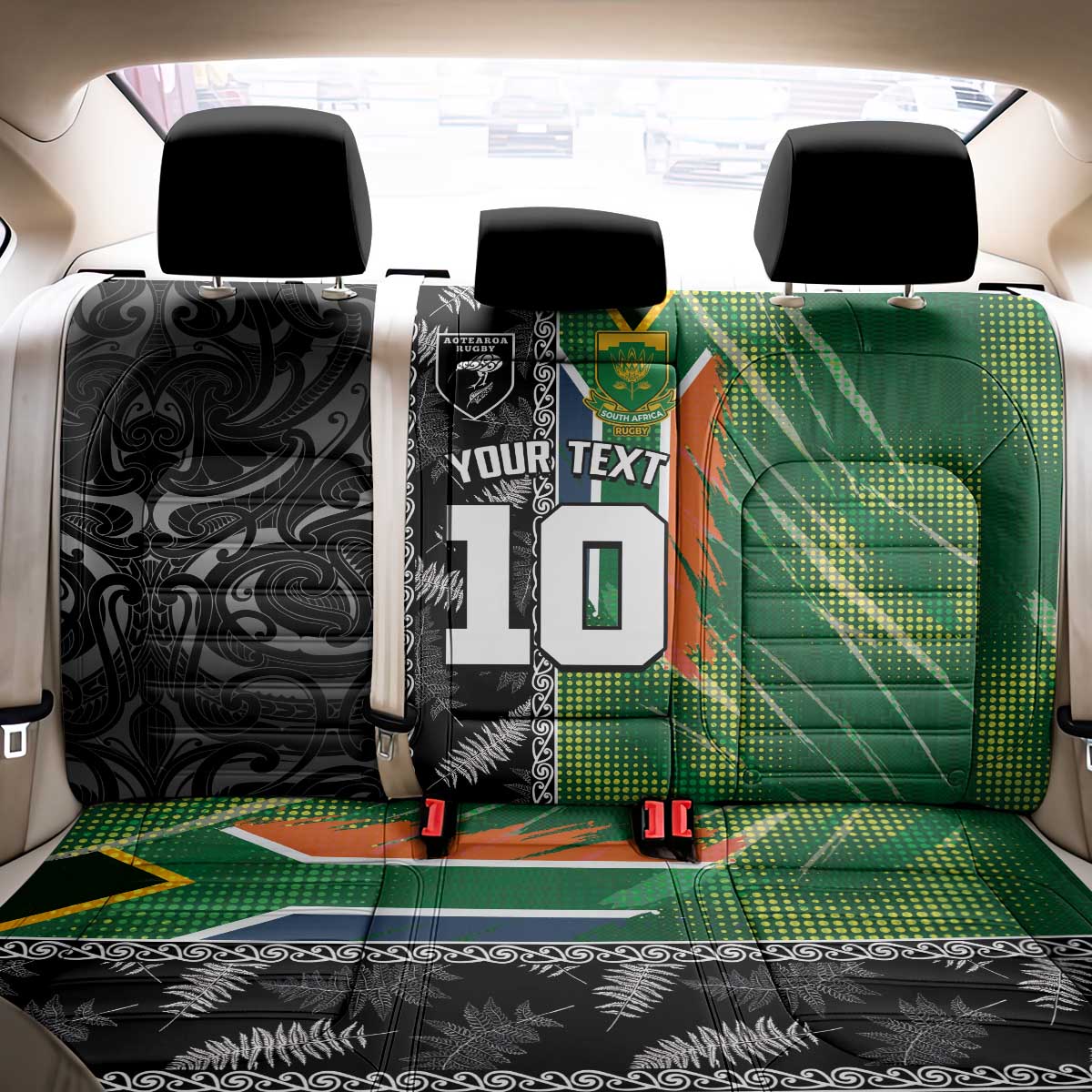 Custom Aotearoa South Africa Rugby Freedom Cup Back Car Seat Cover Maori Silver Fern Art and Sporty Flag SA - Wonder Print Shop