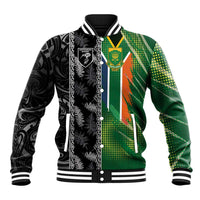 Custom Aotearoa South Africa Rugby Freedom Cup Baseball Jacket Maori Silver Fern Art and Sporty Flag SA - Wonder Print Shop