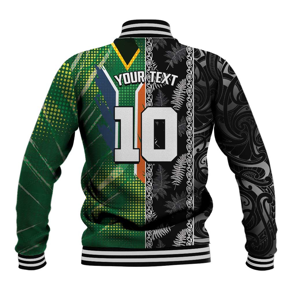 Custom Aotearoa South Africa Rugby Freedom Cup Baseball Jacket Maori Silver Fern Art and Sporty Flag SA - Wonder Print Shop
