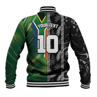 Custom Aotearoa South Africa Rugby Freedom Cup Baseball Jacket Maori Silver Fern Art and Sporty Flag SA - Wonder Print Shop