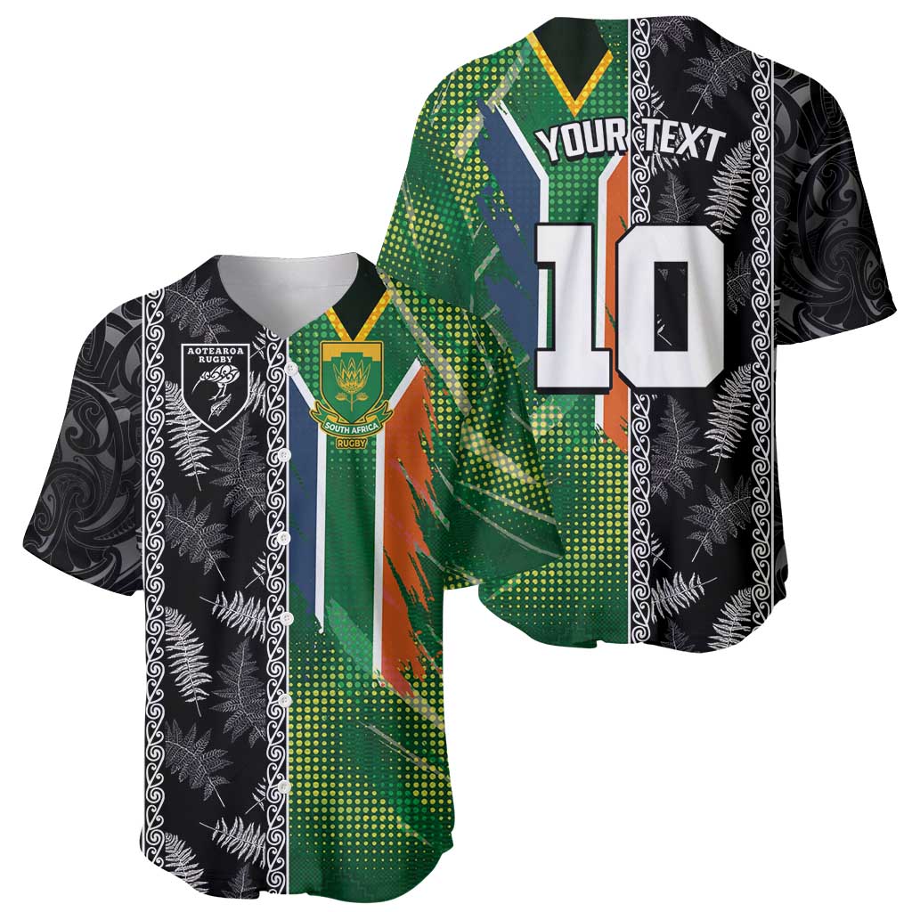 Custom Aotearoa South Africa Rugby Freedom Cup Baseball Jersey Maori Silver Fern Art and Sporty Flag SA - Wonder Print Shop