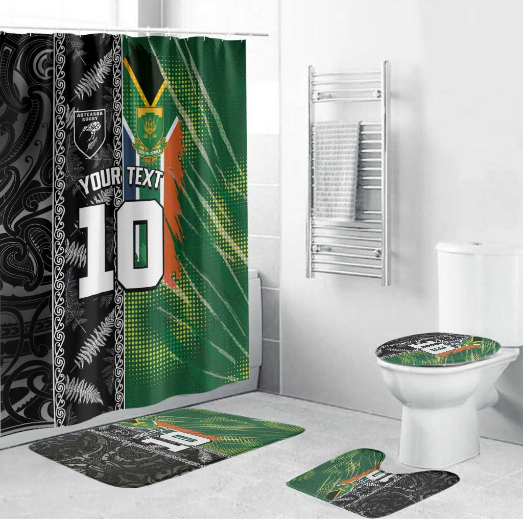 Custom Aotearoa South Africa Rugby Freedom Cup Bathroom Set Maori Silver Fern Art and Sporty Flag SA - Wonder Print Shop