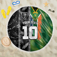 Custom Aotearoa South Africa Rugby Freedom Cup Beach Blanket Maori Silver Fern Art and Sporty Flag SA - Wonder Print Shop