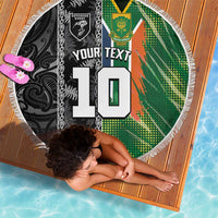 Custom Aotearoa South Africa Rugby Freedom Cup Beach Blanket Maori Silver Fern Art and Sporty Flag SA - Wonder Print Shop