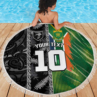 Custom Aotearoa South Africa Rugby Freedom Cup Beach Blanket Maori Silver Fern Art and Sporty Flag SA - Wonder Print Shop