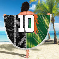 Custom Aotearoa South Africa Rugby Freedom Cup Beach Blanket Maori Silver Fern Art and Sporty Flag SA - Wonder Print Shop
