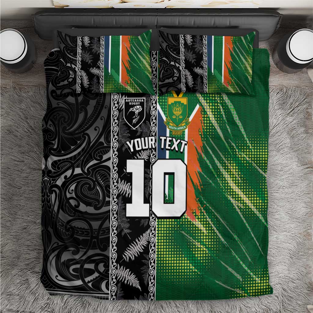 Custom Aotearoa South Africa Rugby Freedom Cup Bedding Set Maori Silver Fern Art and Sporty Flag SA - Wonder Print Shop