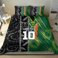 Custom Aotearoa South Africa Rugby Freedom Cup Bedding Set Maori Silver Fern Art and Sporty Flag SA - Wonder Print Shop
