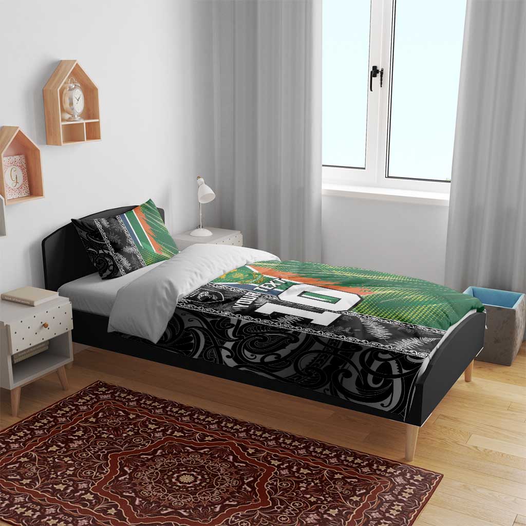 Custom Aotearoa South Africa Rugby Freedom Cup Bedding Set Maori Silver Fern Art and Sporty Flag SA - Wonder Print Shop