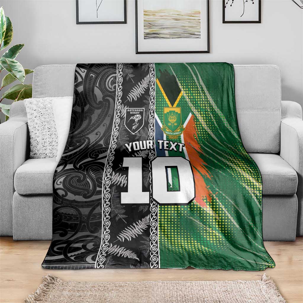Custom Aotearoa South Africa Rugby Freedom Cup Blanket Maori Silver Fern Art and Sporty Flag SA - Wonder Print Shop