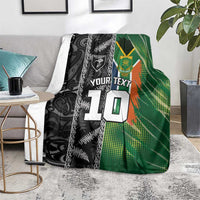 Custom Aotearoa South Africa Rugby Freedom Cup Blanket Maori Silver Fern Art and Sporty Flag SA - Wonder Print Shop