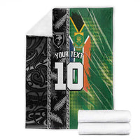 Custom Aotearoa South Africa Rugby Freedom Cup Blanket Maori Silver Fern Art and Sporty Flag SA - Wonder Print Shop