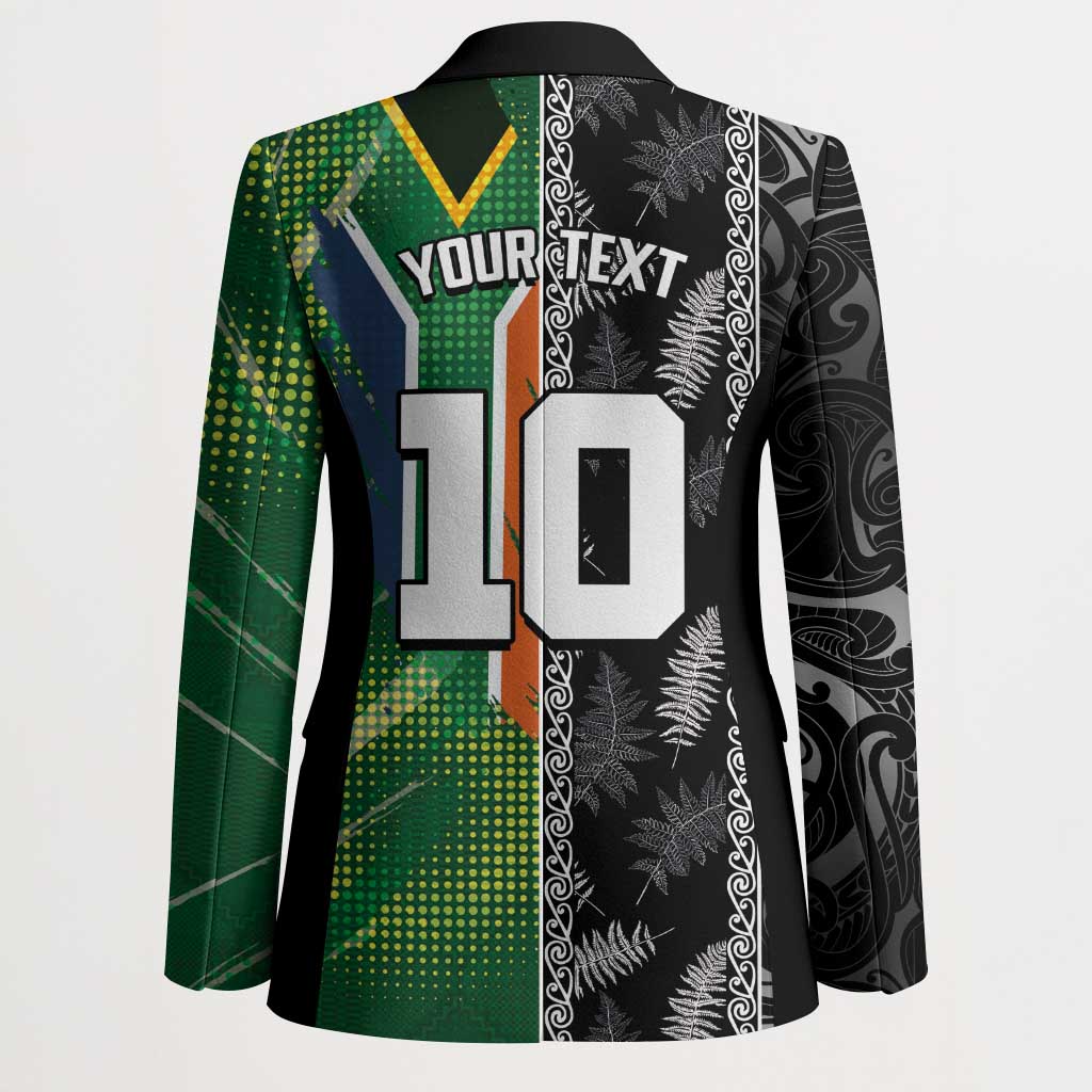 Custom Aotearoa South Africa Rugby Freedom Cup Blazer Maori Silver Fern Art and Sporty Flag SA - Wonder Print Shop