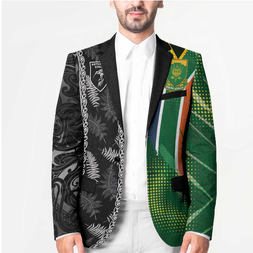 Custom Aotearoa South Africa Rugby Freedom Cup Blazer Maori Silver Fern Art and Sporty Flag SA - Wonder Print Shop