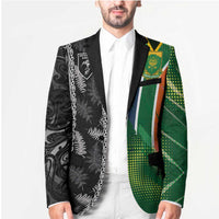 Custom Aotearoa South Africa Rugby Freedom Cup Blazer Maori Silver Fern Art and Sporty Flag SA - Wonder Print Shop