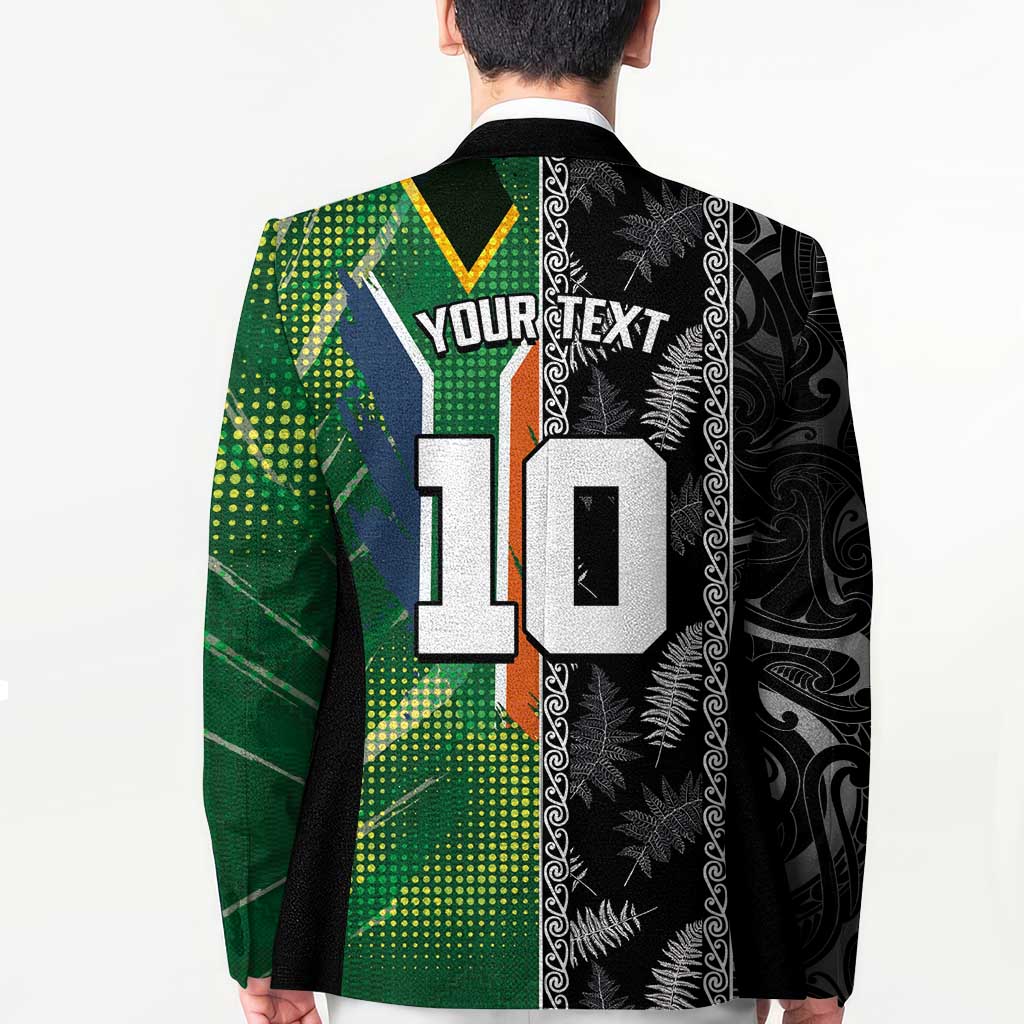 Custom Aotearoa South Africa Rugby Freedom Cup Blazer Maori Silver Fern Art and Sporty Flag SA - Wonder Print Shop