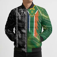 Custom Aotearoa South Africa Rugby Freedom Cup Bomber Puffer Jacket Maori Silver Fern Art and Sporty Flag SA - Wonder Print Shop