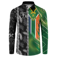 Custom Aotearoa South Africa Rugby Freedom Cup Button Sweatshirt Maori Silver Fern Art and Sporty Flag SA - Wonder Print Shop