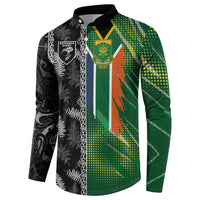 Custom Aotearoa South Africa Rugby Freedom Cup Button Sweatshirt Maori Silver Fern Art and Sporty Flag SA - Wonder Print Shop