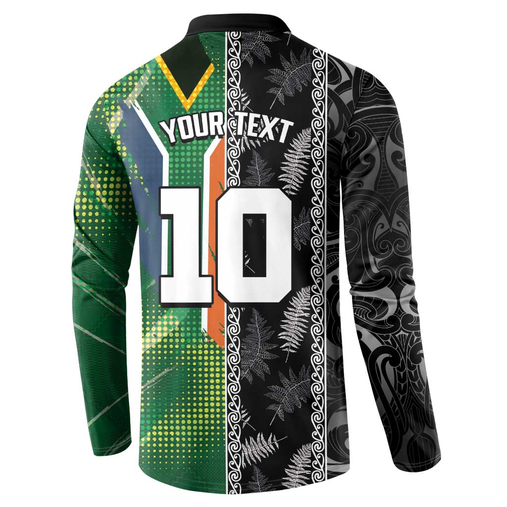 Custom Aotearoa South Africa Rugby Freedom Cup Button Sweatshirt Maori Silver Fern Art and Sporty Flag SA - Wonder Print Shop