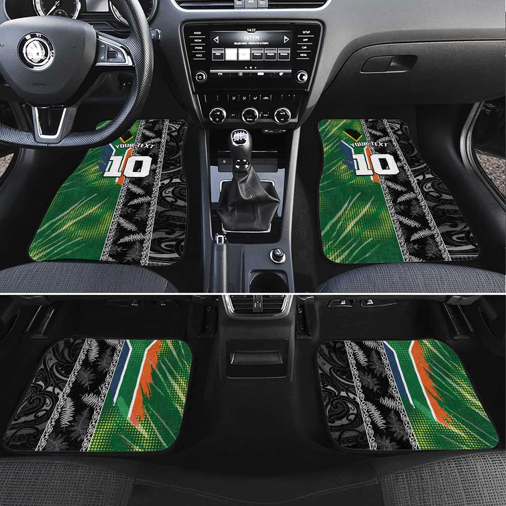 Custom Aotearoa South Africa Rugby Freedom Cup Car Mats Maori Silver Fern Art and Sporty Flag SA - Wonder Print Shop