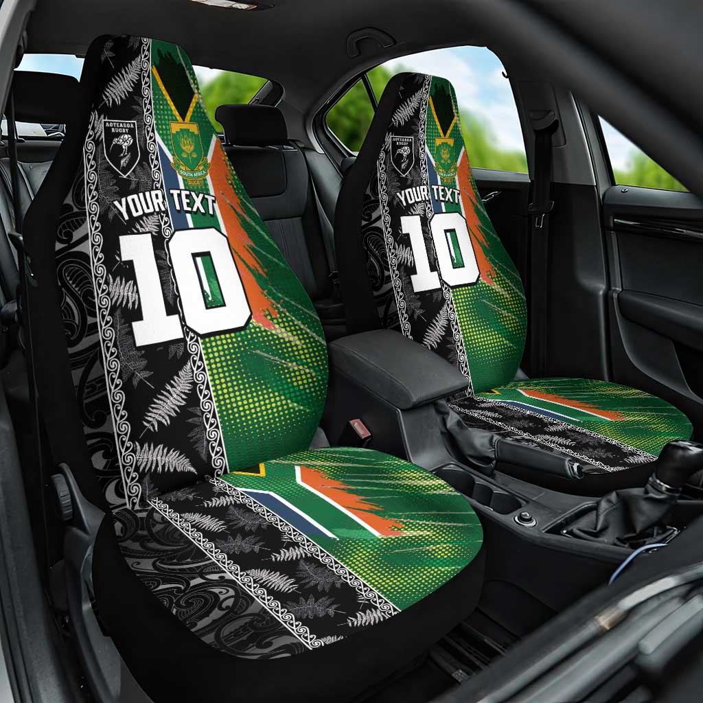 Custom Aotearoa South Africa Rugby Freedom Cup Car Seat Cover Maori Silver Fern Art and Sporty Flag SA - Wonder Print Shop