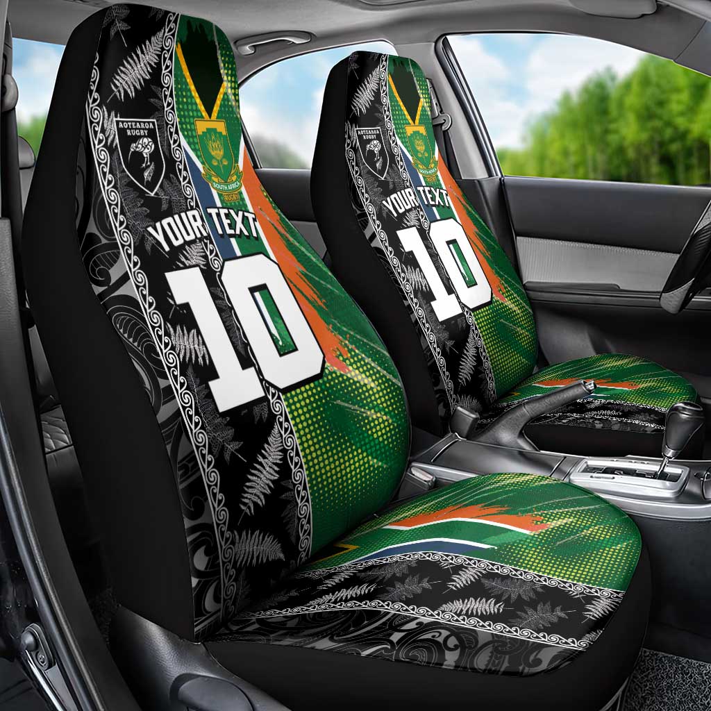 Custom Aotearoa South Africa Rugby Freedom Cup Car Seat Cover Maori Silver Fern Art and Sporty Flag SA - Wonder Print Shop
