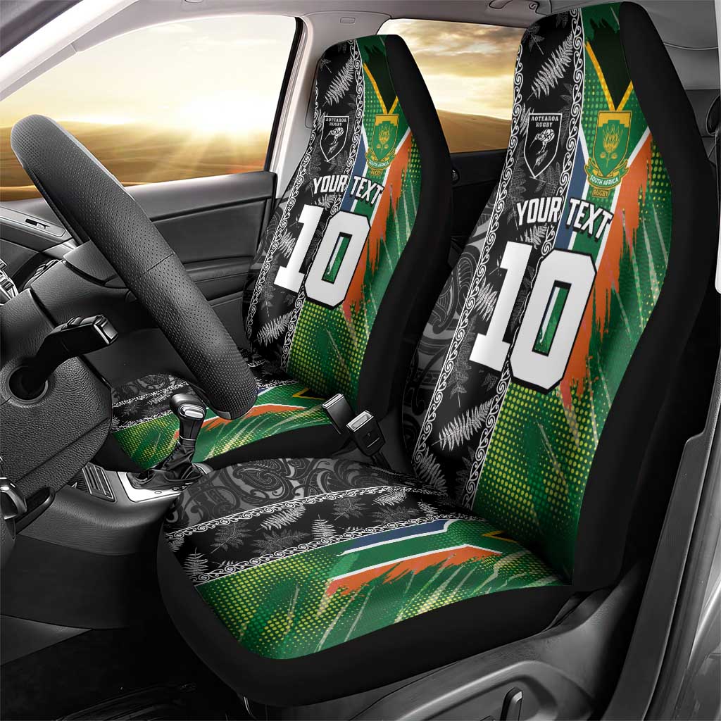 Custom Aotearoa South Africa Rugby Freedom Cup Car Seat Cover Maori Silver Fern Art and Sporty Flag SA - Wonder Print Shop
