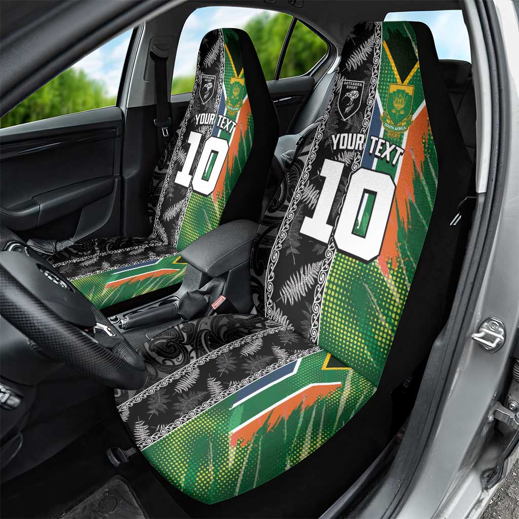 Custom Aotearoa South Africa Rugby Freedom Cup Car Seat Cover Maori Silver Fern Art and Sporty Flag SA - Wonder Print Shop