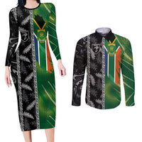 Custom Aotearoa South Africa Rugby Freedom Cup Couples Matching Long Sleeve Bodycon Dress and Long Sleeve Button Shirt Maori Silver Fern Art and Sporty Flag SA - Wonder Print Shop