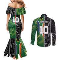Custom Aotearoa South Africa Rugby Freedom Cup Couples Matching Mermaid Dress and Long Sleeve Button Shirt Maori Silver Fern Art and Sporty Flag SA - Wonder Print Shop