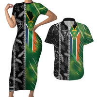 Custom Aotearoa South Africa Rugby Freedom Cup Couples Matching Short Sleeve Bodycon Dress and Hawaiian Shirt Maori Silver Fern Art and Sporty Flag SA - Wonder Print Shop
