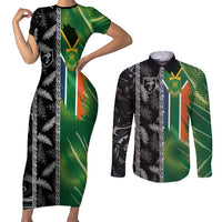 Custom Aotearoa South Africa Rugby Freedom Cup Couples Matching Short Sleeve Bodycon Dress and Long Sleeve Button Shirt Maori Silver Fern Art and Sporty Flag SA - Wonder Print Shop