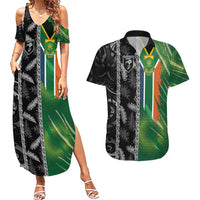 Custom Aotearoa South Africa Rugby Freedom Cup Couples Matching Summer Maxi Dress and Hawaiian Shirt Maori Silver Fern Art and Sporty Flag SA - Wonder Print Shop