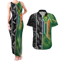 Custom Aotearoa South Africa Rugby Freedom Cup Couples Matching Tank Maxi Dress and Hawaiian Shirt Maori Silver Fern Art and Sporty Flag SA - Wonder Print Shop