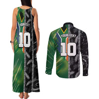 Custom Aotearoa South Africa Rugby Freedom Cup Couples Matching Tank Maxi Dress and Long Sleeve Button Shirt Maori Silver Fern Art and Sporty Flag SA - Wonder Print Shop