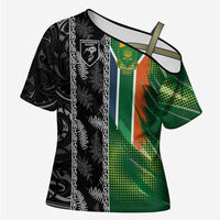 Custom Aotearoa South Africa Rugby Freedom Cup Cross Shoulder Shirt Maori Silver Fern Art and Sporty Flag SA - Wonder Print Shop