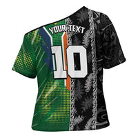 Custom Aotearoa South Africa Rugby Freedom Cup Cross Shoulder Shirt Maori Silver Fern Art and Sporty Flag SA - Wonder Print Shop