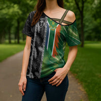 Custom Aotearoa South Africa Rugby Freedom Cup Cross Shoulder Shirt Maori Silver Fern Art and Sporty Flag SA - Wonder Print Shop