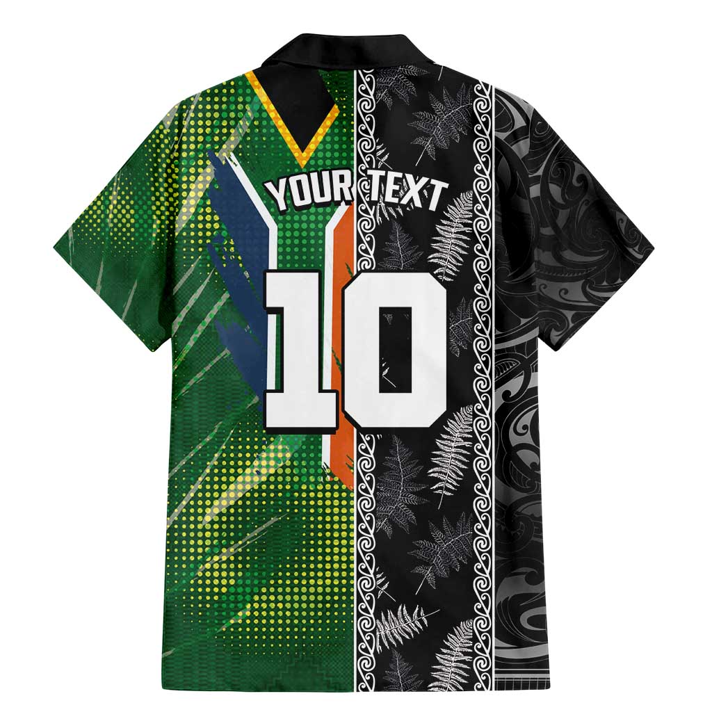 Custom Aotearoa South Africa Rugby Freedom Cup Family Matching Mermaid Dress and Hawaiian Shirt Maori Silver Fern Art and Sporty Flag SA - Wonder Print Shop