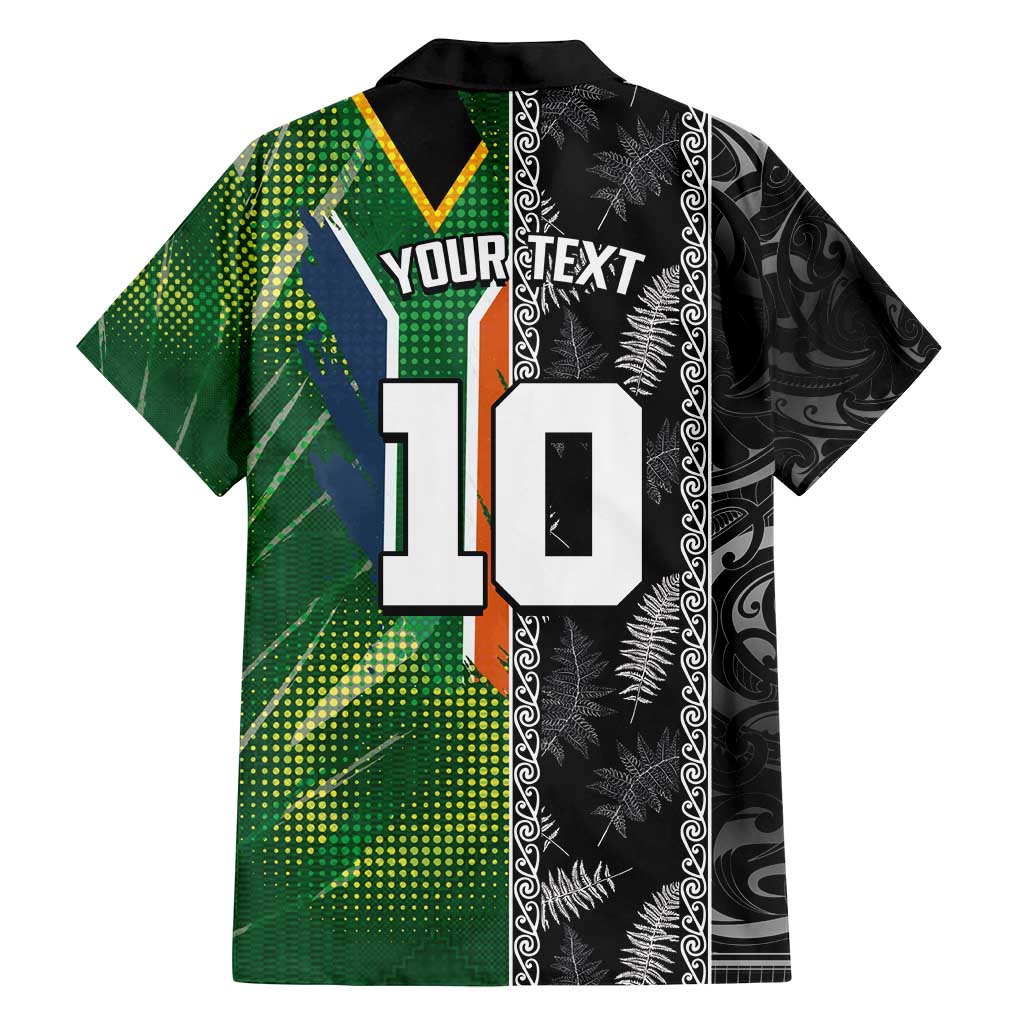 Custom Aotearoa South Africa Rugby Freedom Cup Family Matching Off Shoulder Maxi Dress and Hawaiian Shirt Maori Silver Fern Art and Sporty Flag SA - Wonder Print Shop