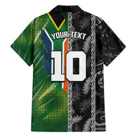 Custom Aotearoa South Africa Rugby Freedom Cup Family Matching Off Shoulder Maxi Dress and Hawaiian Shirt Maori Silver Fern Art and Sporty Flag SA - Wonder Print Shop