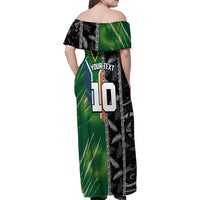 Custom Aotearoa South Africa Rugby Freedom Cup Family Matching Off Shoulder Maxi Dress and Hawaiian Shirt Maori Silver Fern Art and Sporty Flag SA - Wonder Print Shop