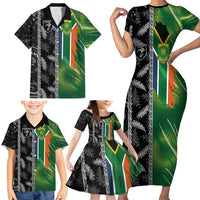 Custom Aotearoa South Africa Rugby Freedom Cup Family Matching Short Sleeve Bodycon Dress and Hawaiian Shirt Maori Silver Fern Art and Sporty Flag SA - Wonder Print Shop