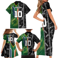 Custom Aotearoa South Africa Rugby Freedom Cup Family Matching Short Sleeve Bodycon Dress and Hawaiian Shirt Maori Silver Fern Art and Sporty Flag SA - Wonder Print Shop